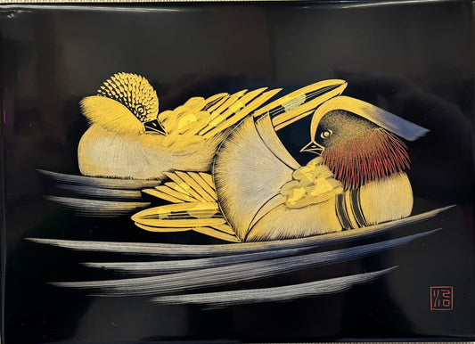 Lacquer panel Chinkin ducks